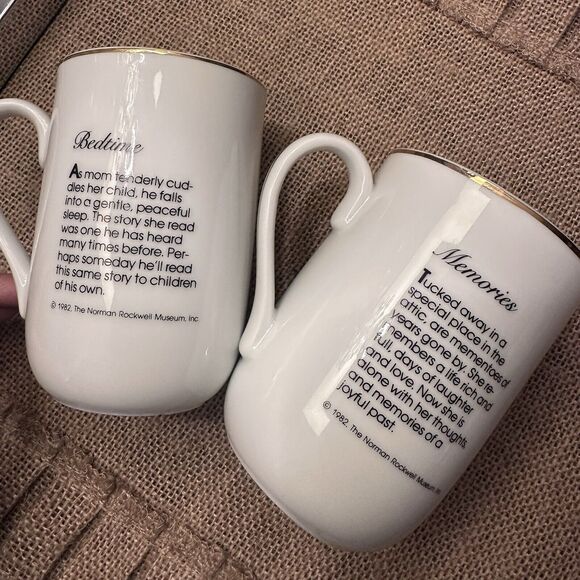 Norman Rockwell Vintage Set of 4 Tea Coffee Cups Mugs Gold Trim 4x2-3/4 - Picture 6 of 9